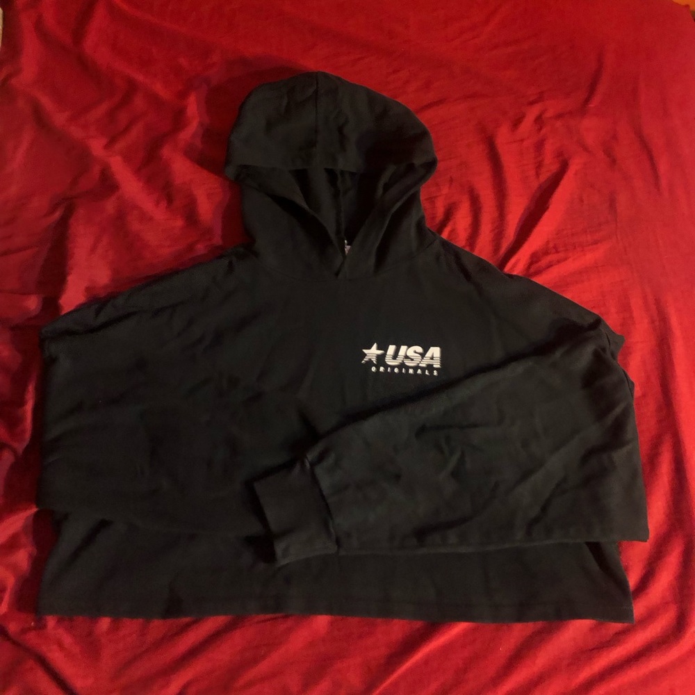 🔴 Divided by H&M Black USA Cropped Short Hoodie Sweater Medium